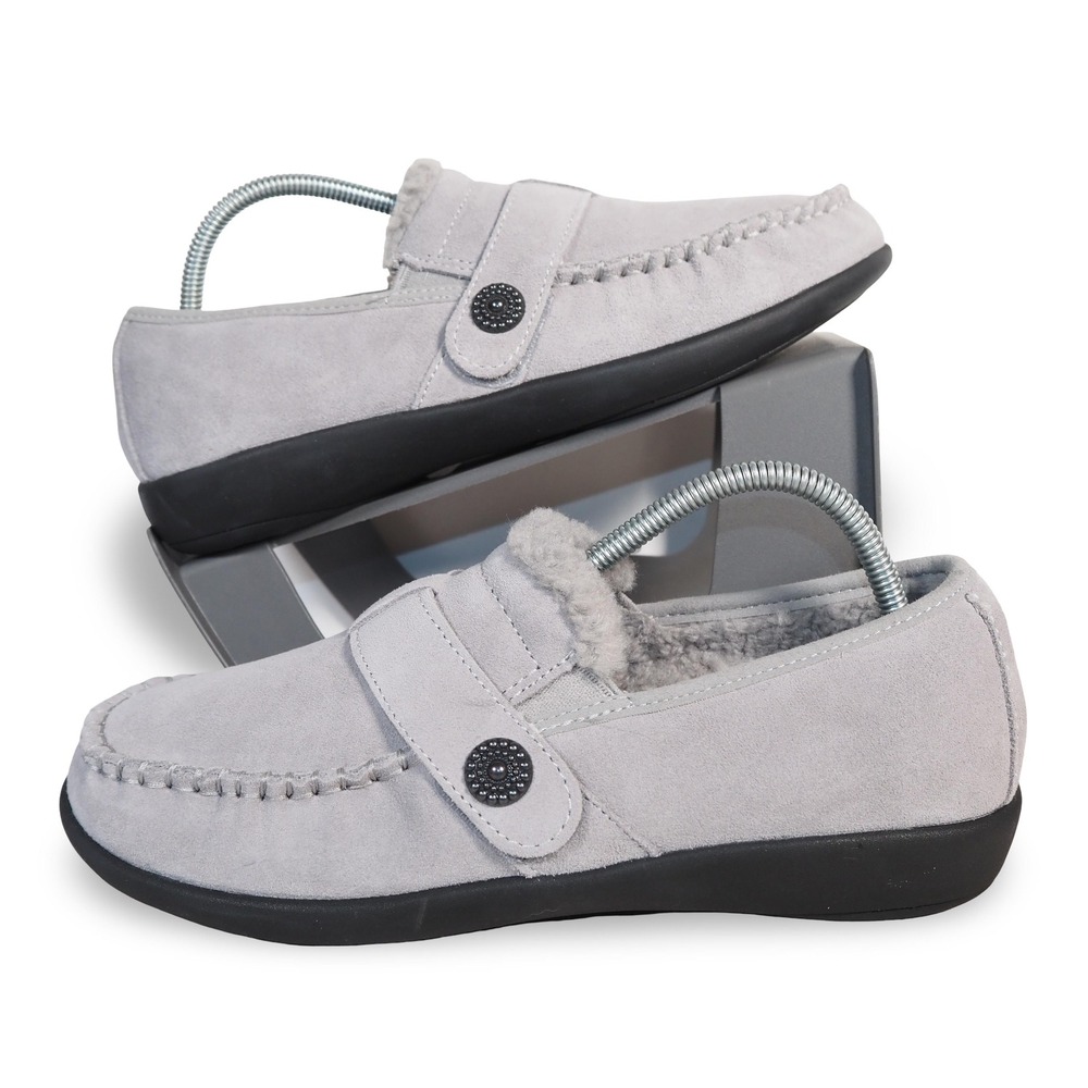 Revitalign Siesta Splendid Orthotic Suede Moccasin Slipper Womens 8B Light Grey